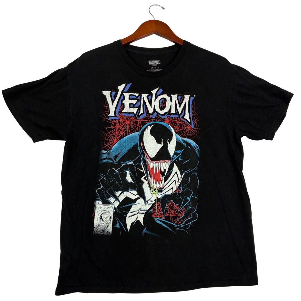 Marvel Venom Mens Large T Shirt Black Comic Spider-Man Villain Graphic Tee